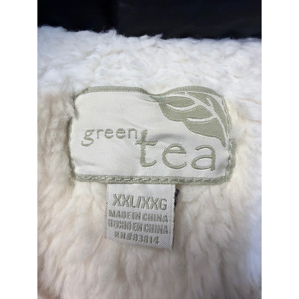 Green Tea Black Puffer Vest Sherpa Lined Faux Fur Hood XXL - Picture 2 of 6